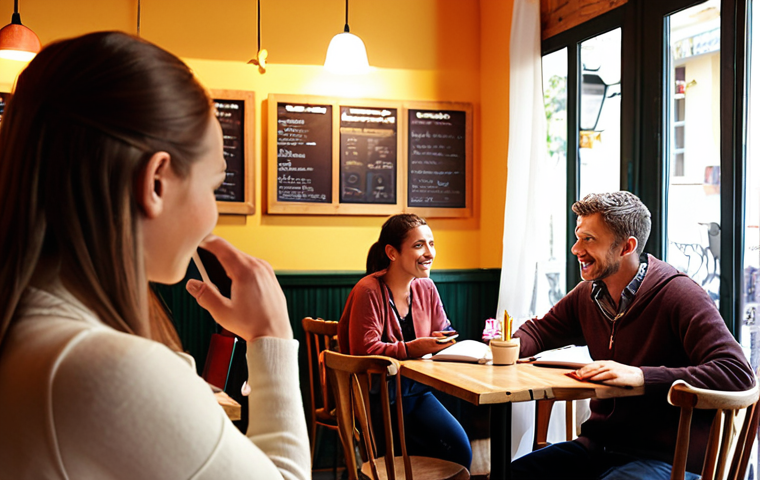 Customer Listening Session at a Café**
A vibrant scene at a cozy café. A friendly café owner is actively listening to customers providing feedback during an open-door day. Diverse customers are engaged in conversation, with notepads and tablets visible. The atmosphere is warm and inviting, emphasizing the cafe's commitment to customer feedback. Focus on warm lighting and genuine interactions.
**