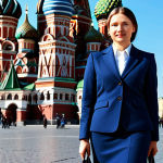 **

"A businesswoman in Moscow, fully clothed in a professional dark blue business suit, standing confidently in front of the St. Basil's Cathedral in Red Square. Modest attire, holding a briefcase. Clear, sunny day. Safe for work, appropriate content, perfect anatomy, natural proportions, high-quality photography."

**