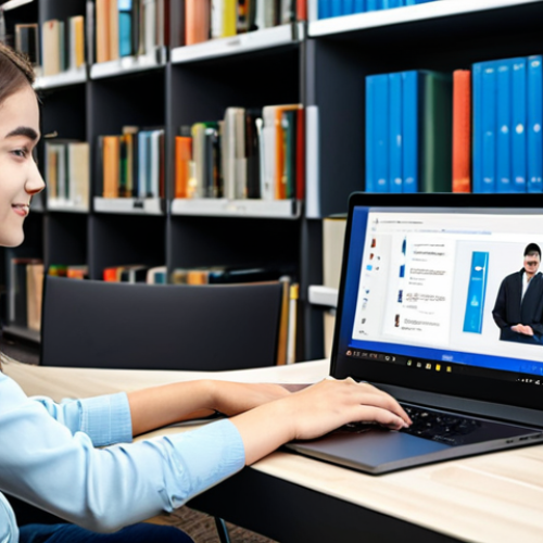 AI-Powered Study Session**

A young, fully clothed student in a modern library setting, studying with the assistance of an AI chatbot on a laptop, safe for work, appropriate content, modest clothing, professional environment, perfect anatomy, correct proportions, well-formed hands, proper finger count, natural body proportions, high quality, friendly and supportive atmosphere, family-friendly, fully clothed, learning concept.

**