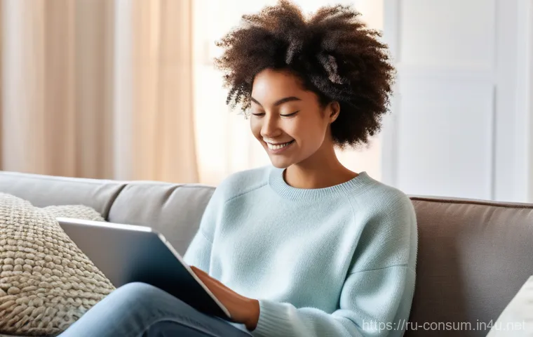 소비자 행동 데이터와 AI 기술 활용 사례 - **Prompt:** A diverse young woman, dressed in a comfortable yet stylish sweater and jeans, sits rela...