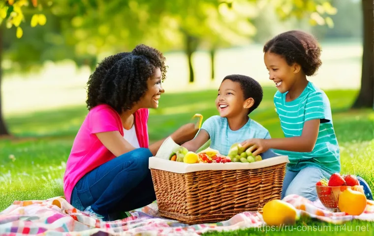 소비자중심 경영 도입 가이드 - **A joyful family picnic in a sunny park.**
    A diverse family of four, consisting of two parents ...