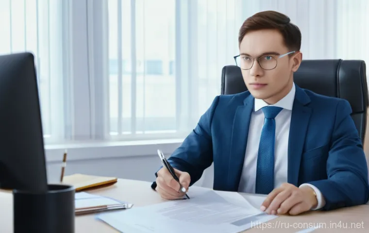 소비자 보호 관련 법률 서비스 사례 - **Prompt:** A clean and functional Russian kitchen with modern appliances. A middle-aged person, dre...