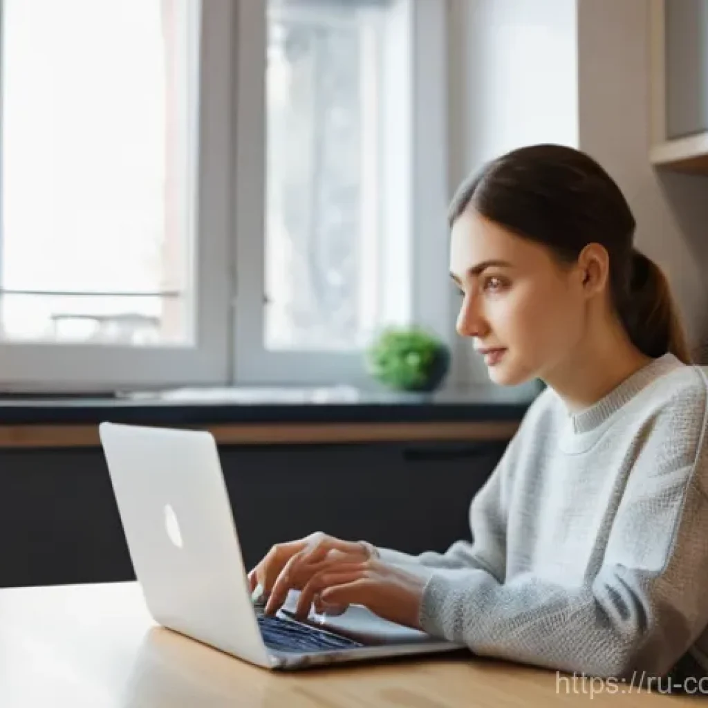 소비자 보호 관련 최신 연구 동향 - A modern consumer, a young woman in her late 20s, sits comfortably at her kitchen table in a contemp...