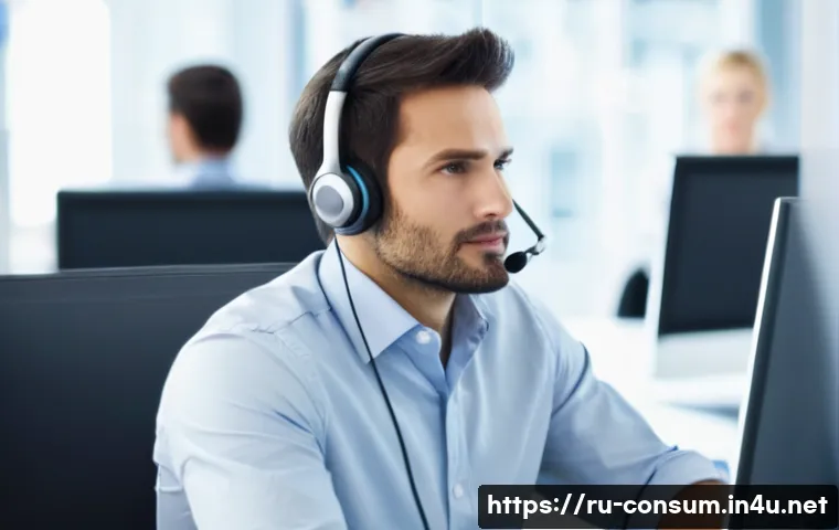 소비자 불만 처리 매뉴얼 작성법 - A professional female customer service representative, mid-30s, with a warm and understanding expres...