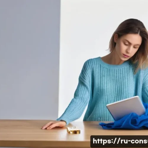 소비자 보호와 관련된 주요 연구 논문과 사례 분석 보고서 - **Prompt:** A young woman, dressed in stylish casual wear (jeans, sweater), sits at her modern kitch...