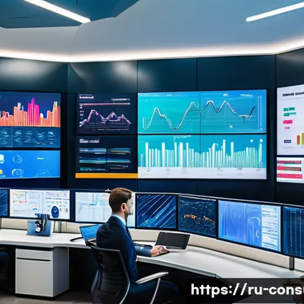 소비자 보호와 관련된 혁신적 연구 동향과 사례 분석 - A modern bank’s high-tech control center showcasing multiple large digital screens displaying real-t...