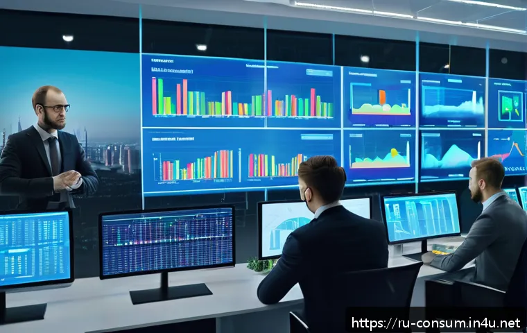 소비자 보호 관련 연구와 학문적 기여 - A modern Russian consumer protection office scene showing diverse professionals analyzing big data o...