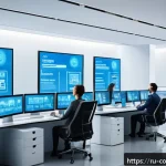 Home 20 소비자 불만 처리 서비스 개선 방법 - A modern customer service center scene featuring a diverse team of professionals using AI-powered ch...
