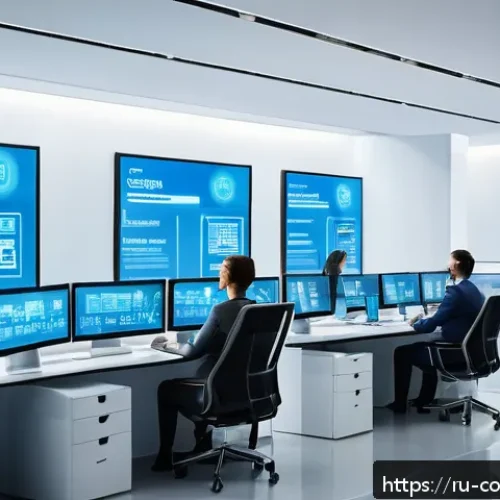 Home 32 소비자 불만 처리 서비스 개선 방법 - A modern customer service center scene featuring a diverse team of professionals using AI-powered ch...