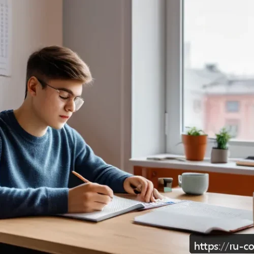 Home 31 소비자전문기술사 필기 대비 스터디 팁 - A cozy, well-lit study room in a modern Russian apartment, featuring a young adult student sitting a...